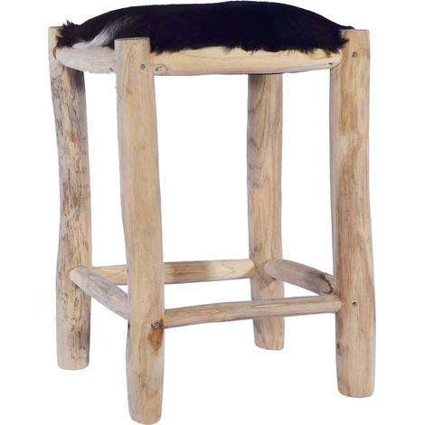 Taburete altura 55 cm en piel auténtica de cabra y madera de teca DEC029470