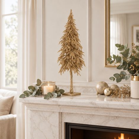 Alberello di Pino con base dorato con glitter per decorazioni natalizie -91 cm (1/5)