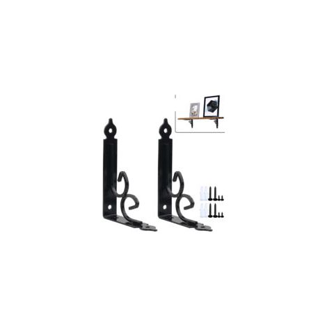 2 Pièces Équerre pour Étagere Murale, Supports Étagère Murale, Triangulaires 90 Degrés Équerre de Fixation, Support Angle Métal pour Étagère de Livres, Cuisine - Noir - Crezuo