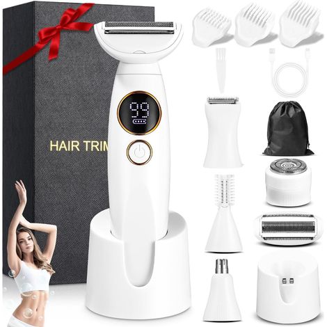 Electric Shaver for Women, 5 in 1 Intimate Trimmer with USB Charging Station for Body, Armpit, Swimsuit, Eyebrow, Nose (1/5)
