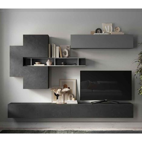 Parete attrezzata soggiorno L 276x210x30 comp 44 - Infinity ARDESIA / PIOMBO (1/2)