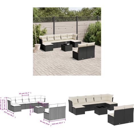 10-tlg. Garten-Sofagarnitur mit Kissen Schwarz Poly Rattan - Gartenmöbel Set - PE-Rattan Möbel - Outdoor Sofa - Esstisch - Lounge Set - Home & Living (1/3)