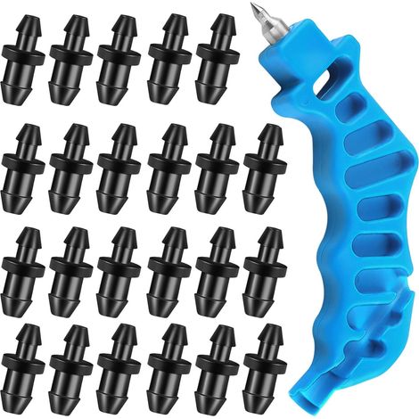 Kit d'outils d'irrigation goutte à goutte, 50 + 1 perforatrice pour tuyaux de 1/4" avec bouchons anti-gouttes, outil perforation systèmes dans le jardin - (1/5)