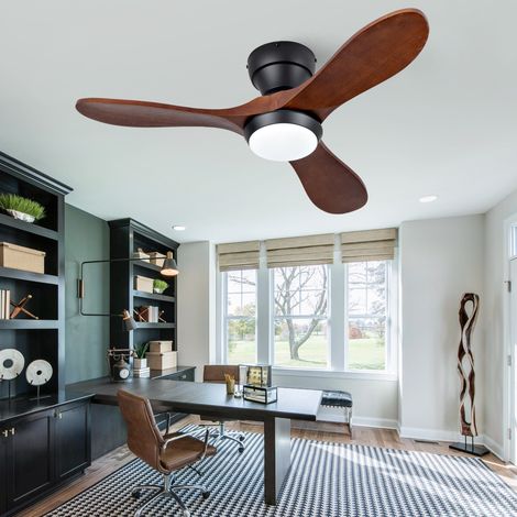 Ventilateur plafonnier 91 cm avec éclairage LED et télécommande, 3 pales en bois véritable, 3 températures de couleur, 6 vitesses réglables, inversion été/hiver, parfait pour dressing, terrasse et piè (1/5)