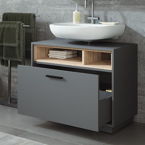 Mobiletto Beatrice, Antracite/Sonoma, 80 x 84.5 cm con cassetto, Vicco