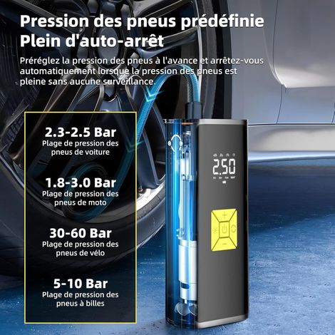 Compressore d'aria portatile, mini compressore d'aria portatile 4000mAh, pompa da 150 PSI per bicicletta con display digitale e luci a LED, per auto ricaricabile per bicicletta, moto, scooter, palla (1/4)