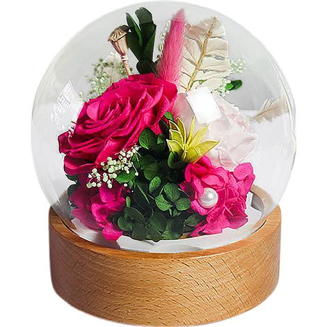 Spieluhr mit konservierten Rosen – Ideal als Muttertagsgeschenk, Dekoration oder Dekoration – Runde Kugel mit rotem Rosendeckel (1/2)