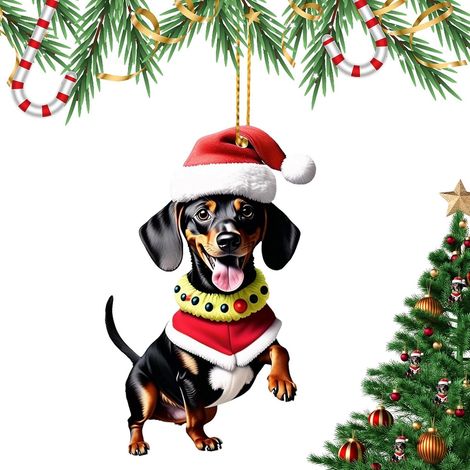 Décorations de sapin de Noël « Teckel » – Ornement amusant représentant un chien saucisse avec chapeau et sac à dos (1/5)