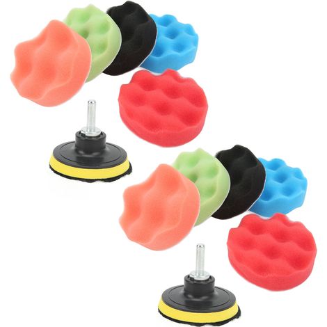 Lot de 2 éponges de polissage 3 pouces, 5 couleurs, avec tige de connexion pour perceuse électrique, idéal pour voitures. (1/5)