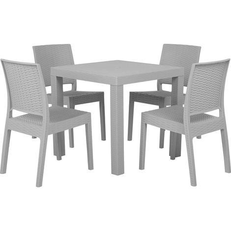 Set da Giardino Tavolo Quadrato e 4 Sedie Rattan Grigio Chiaro 80 x 80 cm Fossano