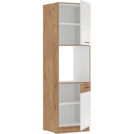 ROCK - Colonne - Mélaminé chene Lancelot et Blanc brillant - 60 cm - 2 portes (1/2)