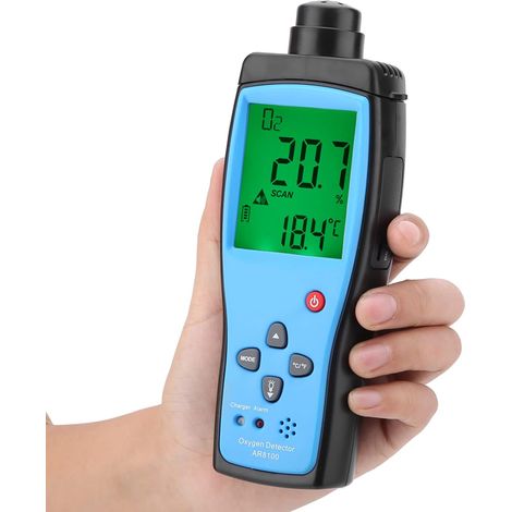 Détecteur de Gaz, Détecteur D'oxygène Portable, Testeur de Compteur D'oxygène Portable, écran LCD Rétroéclairé Rechargeable, Testeur de Qualité de L'air, Alarme Audio et Lumineuse, Anti-poussière et (1/5)