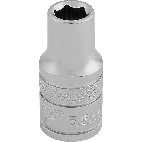 Draper 5.5mm 6-Point Socket, 1/4" Drive, Micro Satin Chrome Finish, Metric Size (Part No. DR-PCKD 16509)