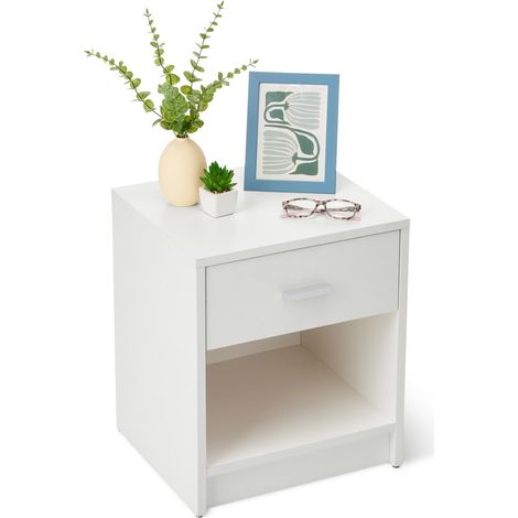 Table de Chevet, Table de Nuit à 1 Tiroir, Armoire de Chambre, Blanc, 47 x 40 x 36cm (1/5)