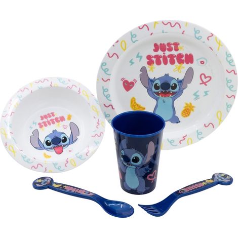 Ensemble de vaisselle pour micro-ondes Disney Stitch - 5 pièces de la collection Palms (assiette, bol, tasse, fourchette, cuillère) (1/3)