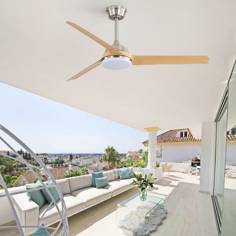 Ventilateur de plafond 132 cm avec lumière LED, télécommande, moteur DC, réversible, silencieux, naturel (1/5)