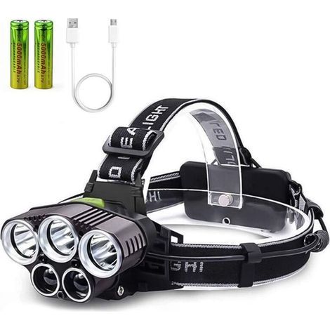 USB rechargeable headlamp, TYC 6-mode headlamp with 2 high-capacity batteries, waterproof headlamps for camping, hiking, cycling, fishing, running (1/5)