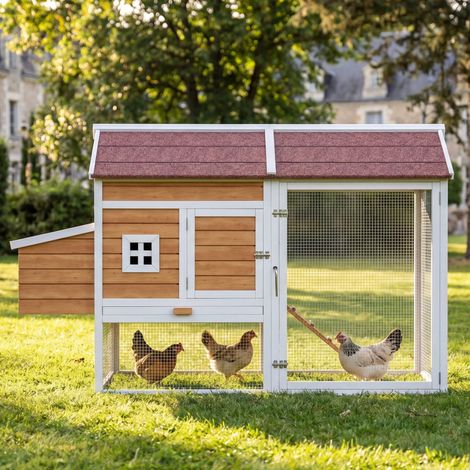avec pondoir pour 4 Poules - Nichoir avec enclos en liberté - Perchoir - Résistant à l'hiver - 2 Niveaux - Maison pour Poules - Bois de pin - Volière 185x91x115cm (1/5)