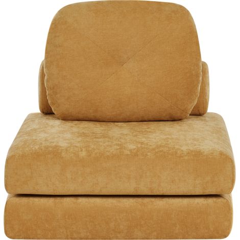 Sofá cama moderno minimalista de tela de 1 plaza puf cama individual con cojín amarillo mostaza Olden (1/5)
