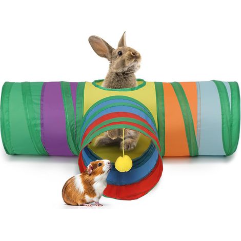 Jouet pour lapin, tunnel et tubes pliables à 3 voies pour lapin, cochon d'Inde, chinchilla, furet (45 cm x 15 cm) (1/4)