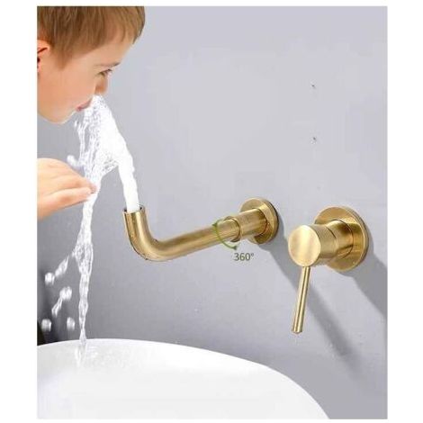 Forehill – Mitigeur lavabo mural en laiton massif – Finition bronze huilé – Type de levage – Installation murale – Direction pulvérisateur 360° (1/4)