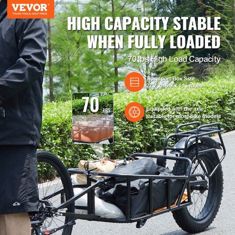 Remorque de vélo, capacité de charge de 32 kg, chariot de vélo, rangement compact et structure à dégagement rapide, roues de 508 mm, convient à la plupart des roues de vélo, en acier au carbone (1/5)