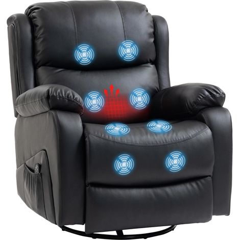 Fauteuil Relax Inclinable Massant et Chauffant 8 Points avec Repose-Pieds et Télécommande en Simili Cuir Noir 87x97x100 cm (1/5)