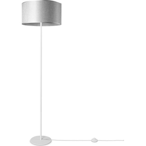 Paco Home Stehleuchte Wohnzimmer Stoffschirm Tischlampe Textil Schirm E27 Nachtlicht Grau (Ø38 cm), Stehleuchte-Weiß - Typ 2