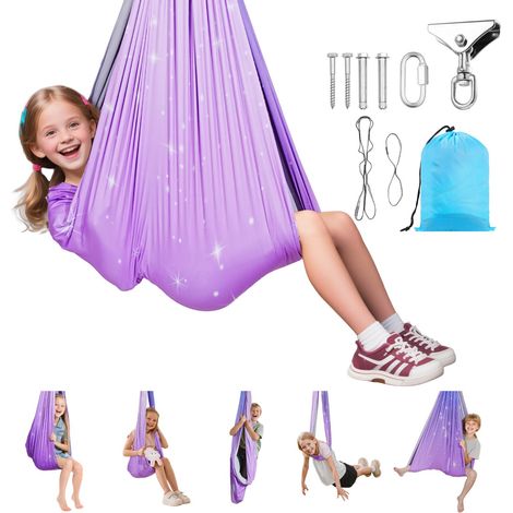 Hamac de Yoga Aérien Sensoriel, Kit Balançoire de Yoga Inversion Danse Aérienne avec Capacité de Charge 136 kg, Hamac en Nylon Double Couche, Pivotant à 360°, pour Fitness Pilates Gym Maison (1/5)