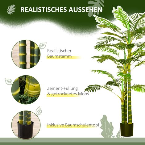 Palmier artificiel en pot 190 cm, plante synthétique vert facile d'entretien pour intérieur et extérieur, décoration en plastique