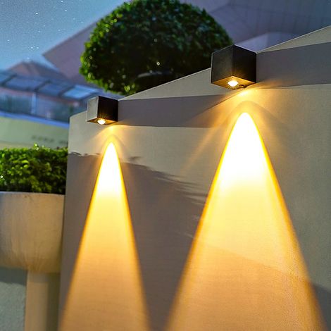 Lot de 2 lampes d'extérieur solaires, applique murale solaire, lampe de jardin solaire blanc chaud, projecteur solaire, étanche 3000 K (noir) (1/5)