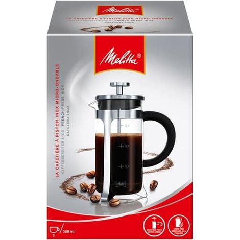 Cafetera Melitta Prensa Francesa Premium 3 Tazas 350 ml Apto para Microondas Asa Ergonómica