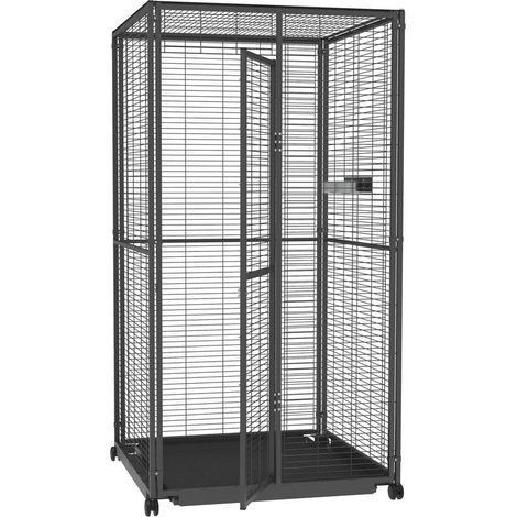 Volière intérieure sur roulettes pour perroquets 1m² – Toit en maille – Hauteur 195 cm – Panneaux en acier non toxique – Nettoyage facile – Imor