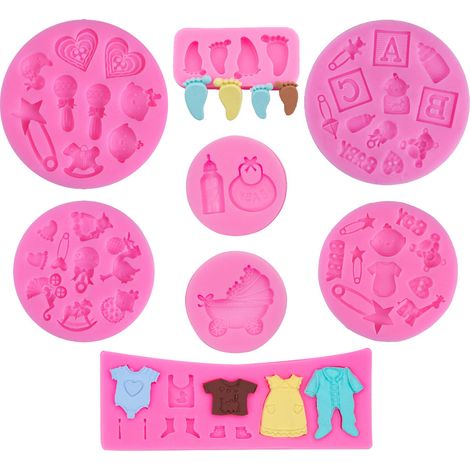 Moules à fondant en silicone 8 pièces pour gâteaux, bonbons et anniversaires (1/5)