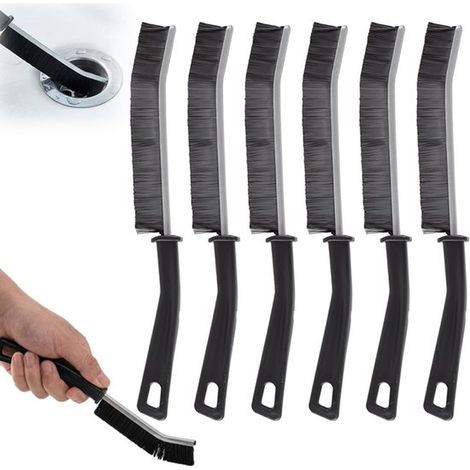 Lot de 6 brosses de nettoyage : brosse à vaisselle, brosse à main, brosse de salle de bain avec manche, brosse de cuisine, petite brosse pour un nettoyage en profondeur des coins, noire, idéale pour l (1/5)