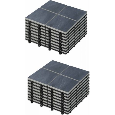 Oviala – Lot de 16 dalles clipsables en pierre noire – Dimensions 30x30cm – Support PVC noir avec évacuation d'eau – Facilité d'entretien