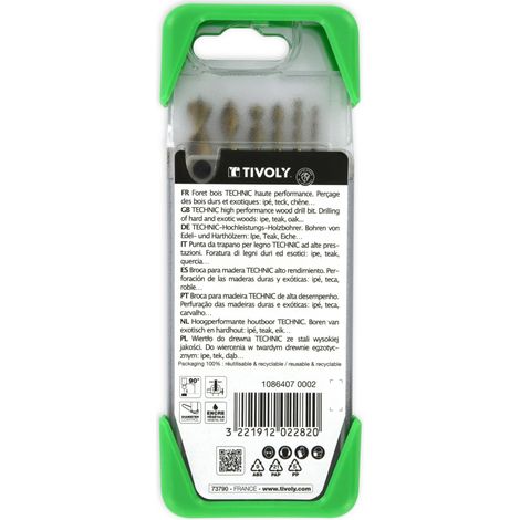 Tivoly • Scatola da 6 Punte per Legno Technic Graduate contenenti Ø2-3-4-5-6-8mm