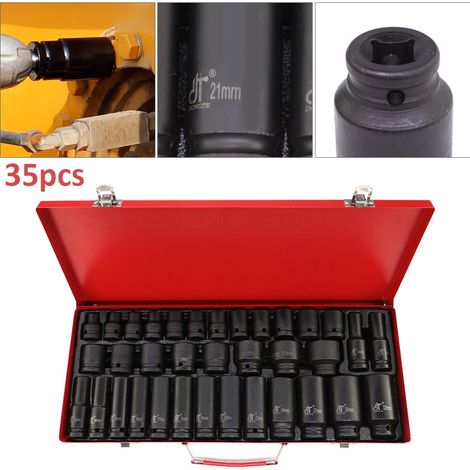 35-Piece 1/2" Drive Impact Socket Set - Deep 6-Point Sockets (8-32mm), for Spindle, Axle Nuts, and DIY Workshop (1/5)
