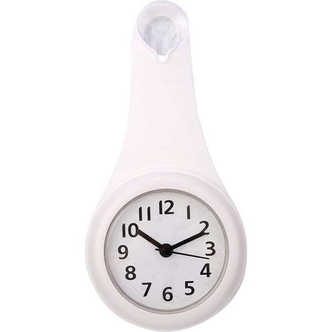 Horloge de salle de bains suspendue avec crochet à ventouse, silencieuse et imperméable : horloge de douche pour chambre à coucher, salon et décoration d'intérieur (blanc) (1/5)