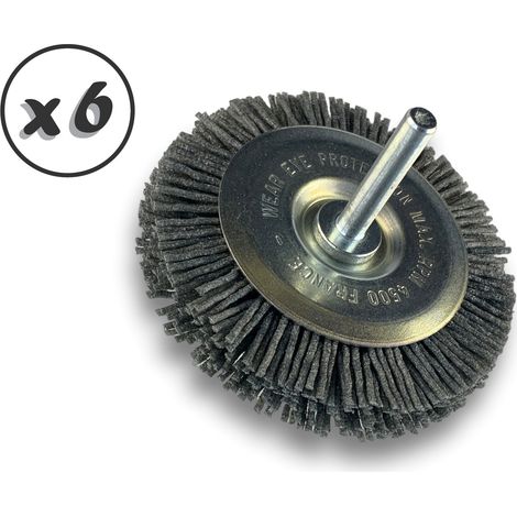 Brosse circulaire sur tige Ø 75 mm 1/2/3 rangs NYLON abrasif grain 80 - Quantité x 6 - Ø 75 mm - 2 rangs - Grain 80 (1/5)