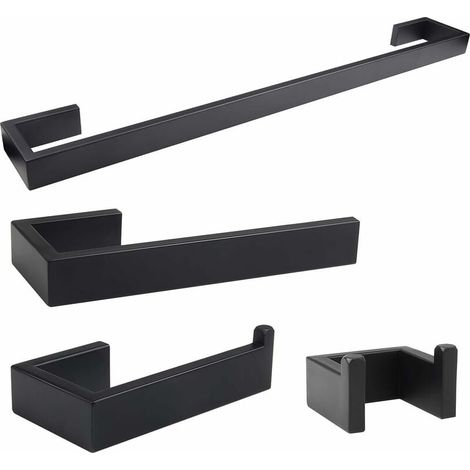 4Pcs Bathroom Accessories Set Black 304 Stainless Steel 40cm Towel Rack + Toilet Paper Holder + 14cm Towel Rail + Towel Hook MUMU