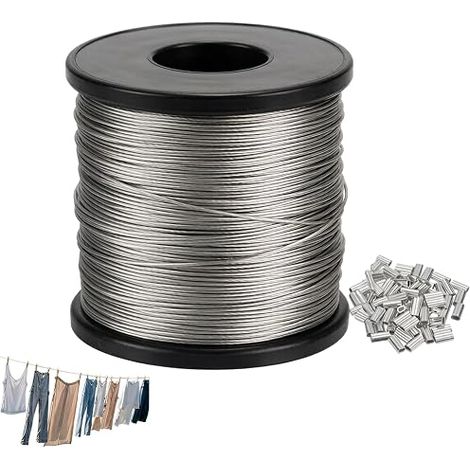 30M 1mm 304 Rope en acier inoxydable avec cordons de noyau et 20 manches de sertissage, vêtir, câble de tension pour la clôture, les installations d'escalade, la suspension légère et les projets (1/5)
