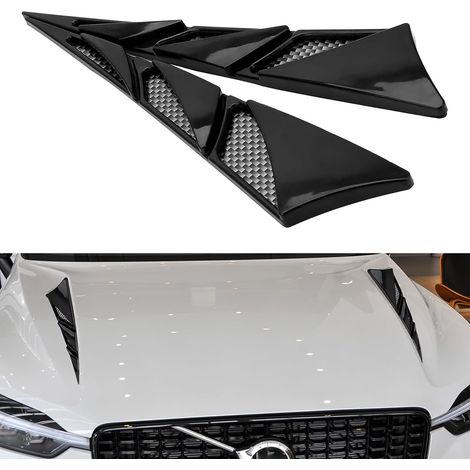 Lot de 2 grilles d'aération latérales de capot, style ouïes de requin, pour voiture, noir. (1/5)