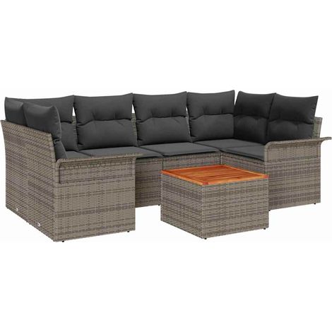 Garden Sofa Set with Cushion 7 pcs Grey Poly Rattan vidaXL