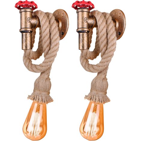 2PCS Vintage Wall Lights Antique Wall Light Hemp Rope Wall Lamp Retro Industrial Wall Sconce