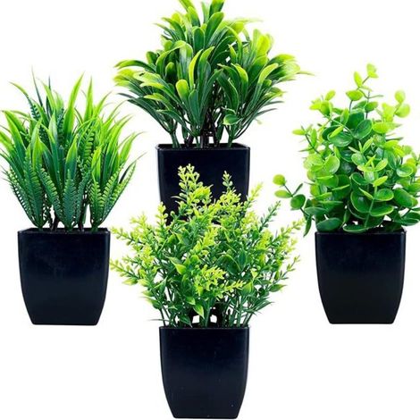 Lot de 4 plantes artificielles noires, petites plantes artificielles, accessoires de salle de bain, décoration intérieure pour la maison, le bureau ou le salon. (1/5)
