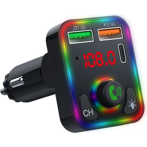 Lecteur MP3 de voiture P3, transmetteur FM, charge rapide PD + 2,4 A, kit mains libres Bluetooth pour voiture avec chargeur de voiture AUX -- (1/4)