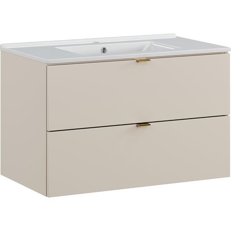 Badezimmer Waschtisch mit 80 cm Breite in Beige matt, 2 Schubladen - DURANGO-56 (1/5)