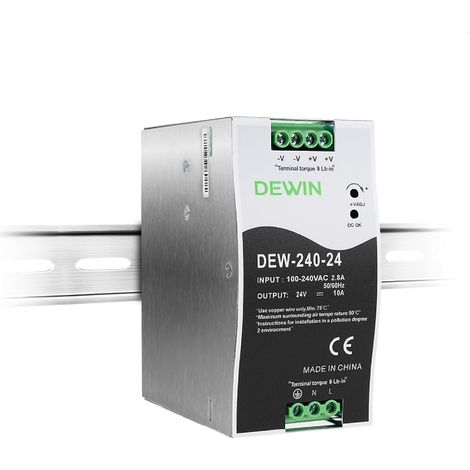 Alimentation sur rail DIN 24 V 240 W, entrée CA 100-240 V 2,8 A, sortie CC 24 V 10 A, Alimentation à découpage Industrielle 24 V sur rail DIN (1/5)