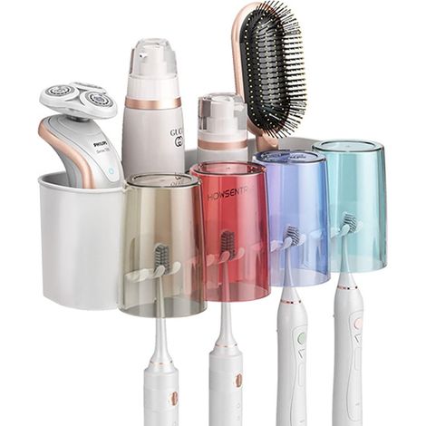 Porte Brosse à Dents Mural,Support Mural pour Brosse à Dents Brosse à Dents Multifonction pour Salle de Bain Support Mural pour économiser de l&39espace avec 4 Tasses (1/5)